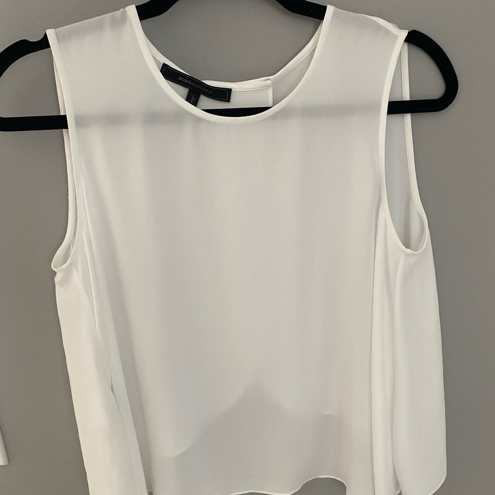 BCBGMaxAzria sheer white, open back tank top. Gently worn / size small - Picture 6 of 6